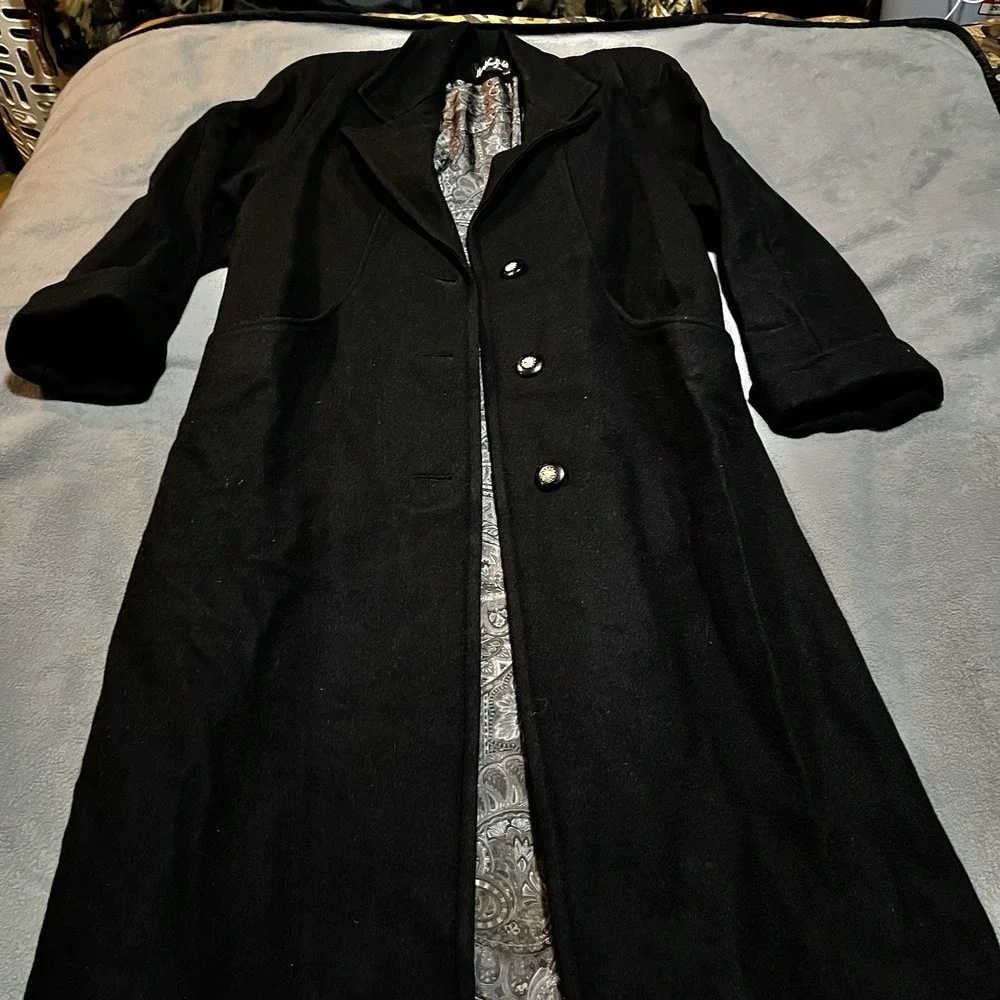 VINTAGE MISS NEW YORKER Full‎ Length Wool Coat Big Buttons Black 44